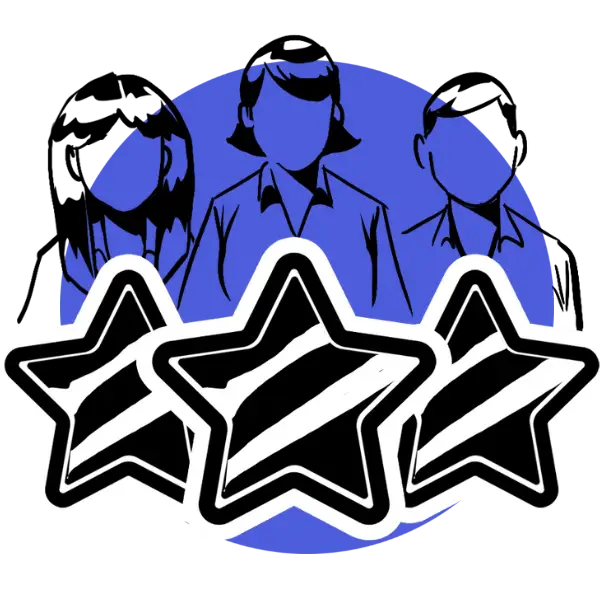 three stars with people behind them.